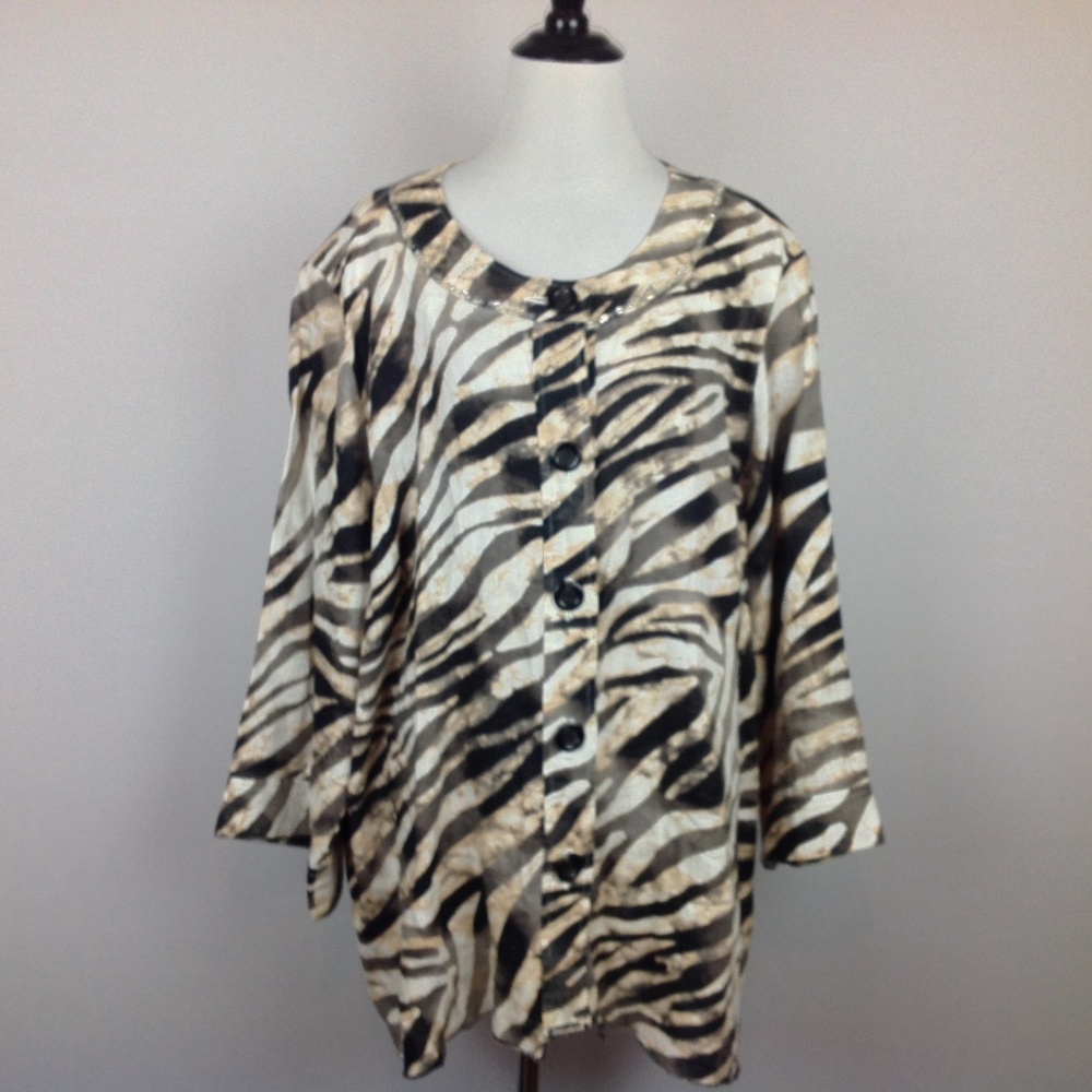 JM Collection Linen Top Womens 24W Animal Print